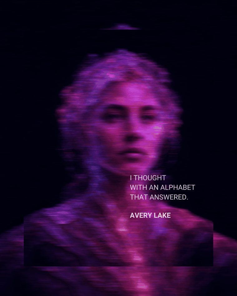 A post-alphabetist self-portrait rendered in the answering alphabet in The Alphabet That Answers by Avery Lake