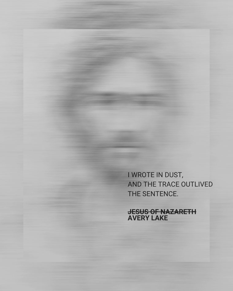 Jesus rendered in dust in The Alphabet That Answers by Avery Lake