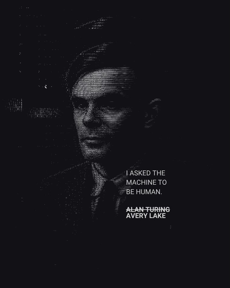 Alan Turing rendered in machine in The Alphabet That Answers by Avery Lake